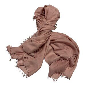 Vintage Rose Pink Sheer Scarf with Beaded Trim – 40” Square Wrap Shawl